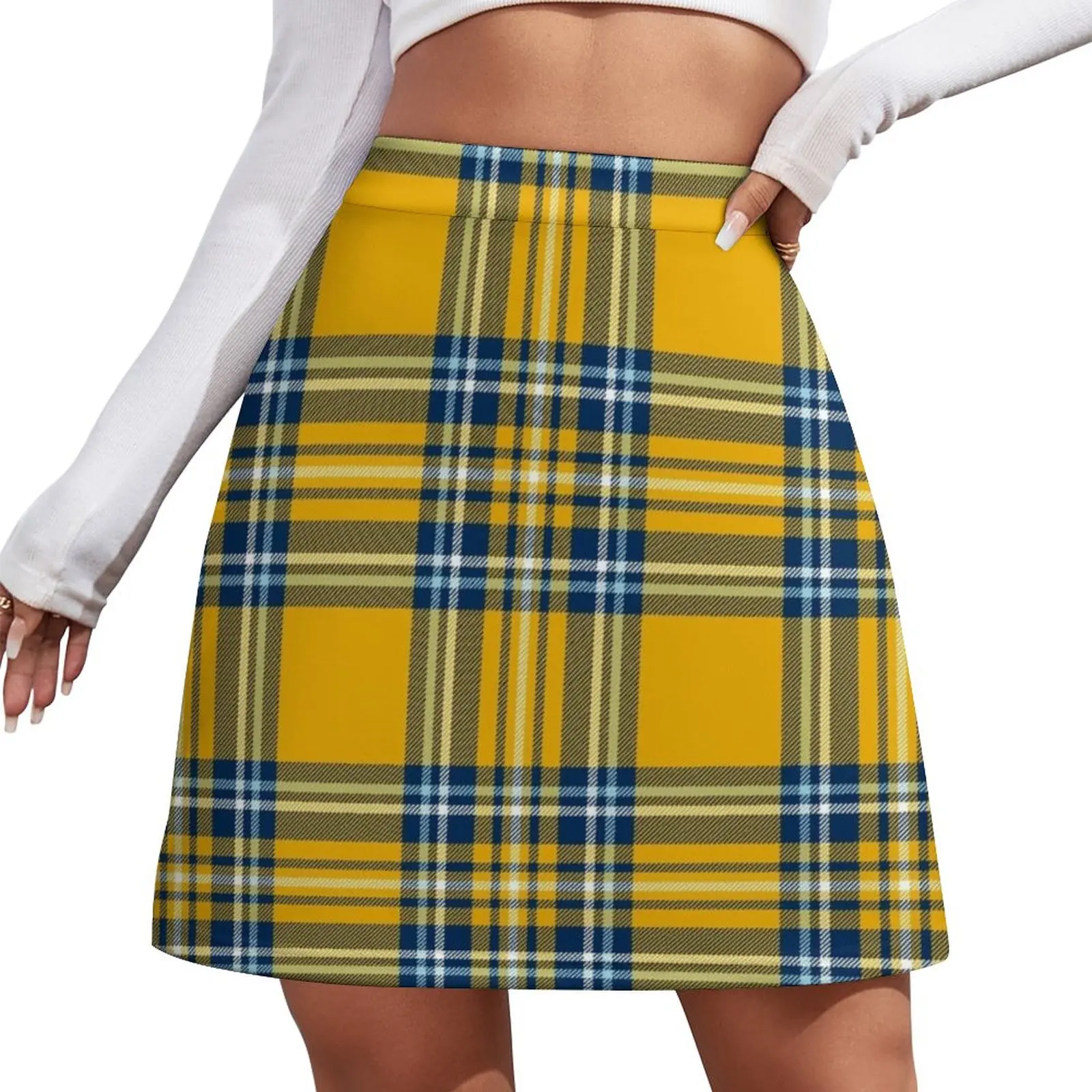 

Blue Gold White Tartan (2a) Mini Skirt Woman clothing japanese fashion