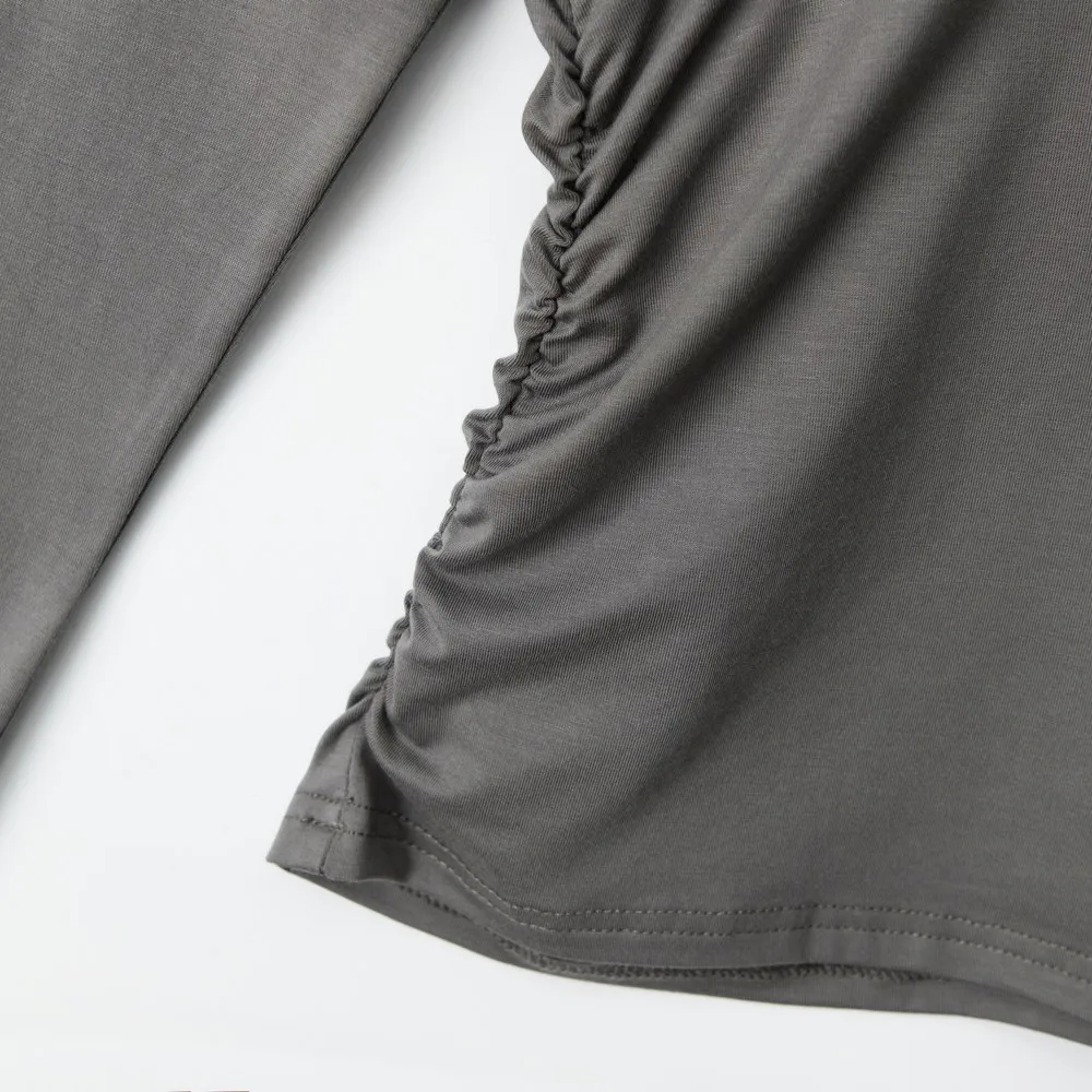 Plissado assimétrico fino ajuste interior básico inverno outono bodywear escritório camisetas de fitness manga longa elegante topos para mulheres meninas