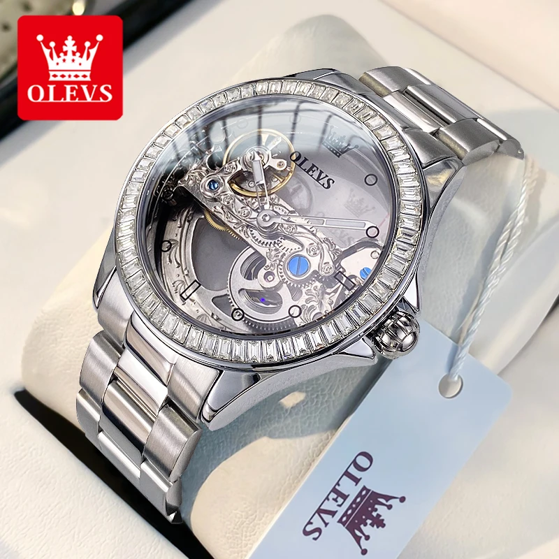 OLEVS 6699 Luxury Original Mechanical Watch For Women Hollow Skeleton Top Brand Wristwatch Waterproof Fashion Woman Watches 2024