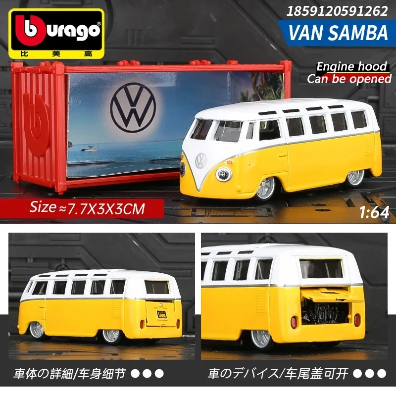 Bburago 1/64 Volkswagen VAN SAMBA Miniature Alloy Car Model Diecast Vehicle Replica  Pocket Car Collection Toy For Boy Gifts