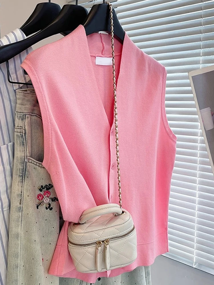 

Ele V-Ne Svel Ice Silk Knitted Cardigan Women's Faion Slimming Comfortable Anti-Aging Top Korean Sle