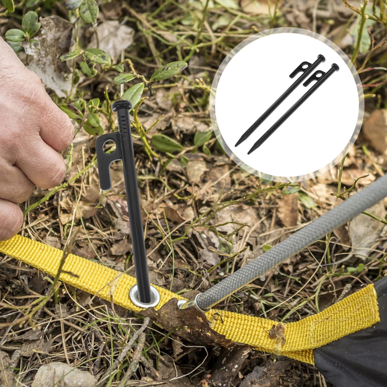 

2PCS Tent Pegs Steel Camping Stakes Durable Hexagonal Anti Slip Raised Pointed Easy Digging Outdoor Hiking Black