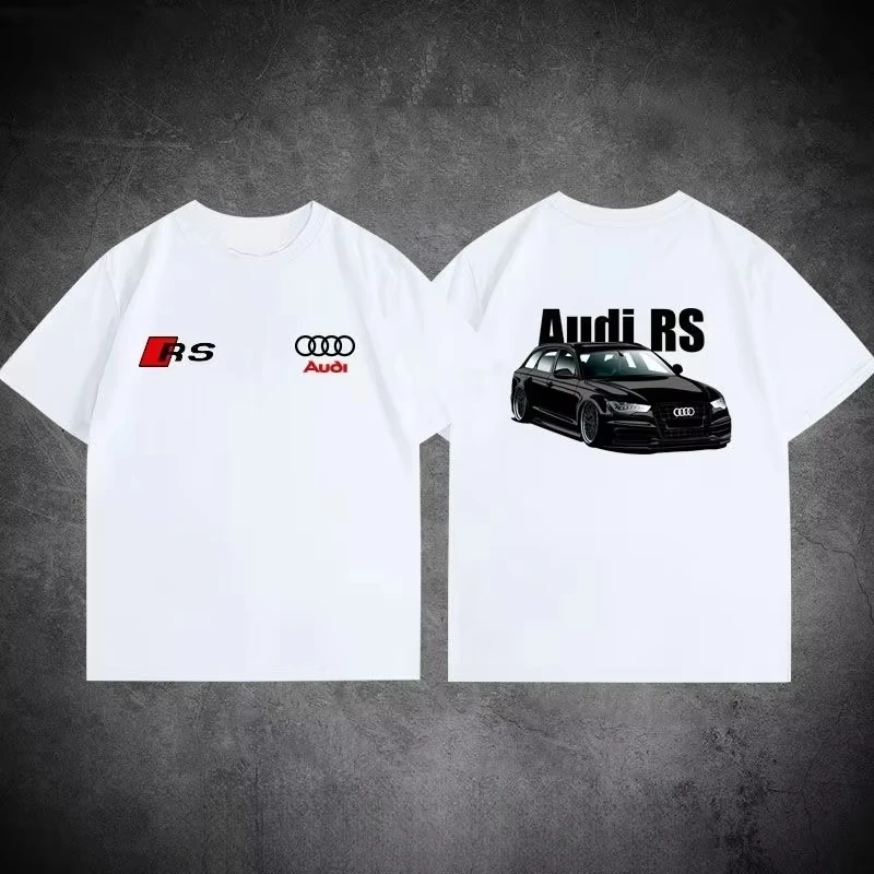 

AUDI RS Summer New Creative Printed T-shirt Car Modification Men's and Women's Loose Casual High Luxury Short Sleeved Top