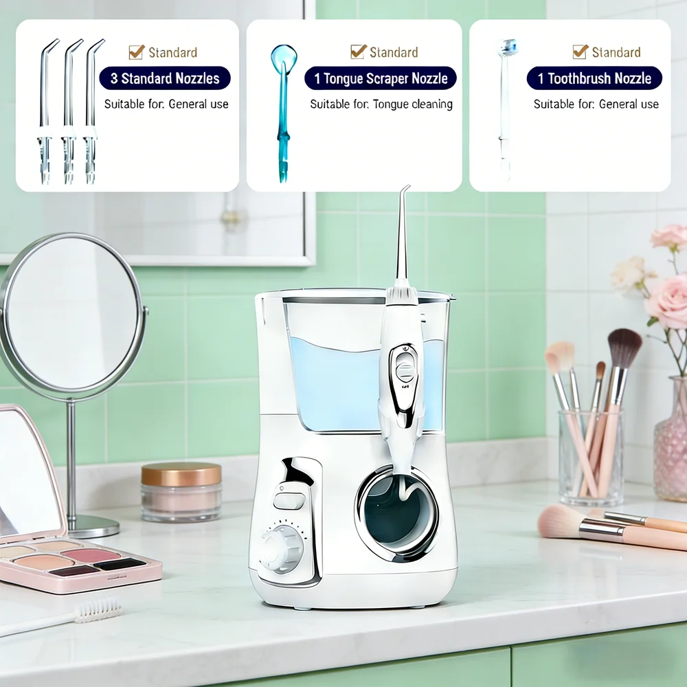 

800ML Desktop Water Flosser 10 Modes Adjustable Electric Oral Irrigator Professional Teeth Care Tool with 5 Jet Nozzles