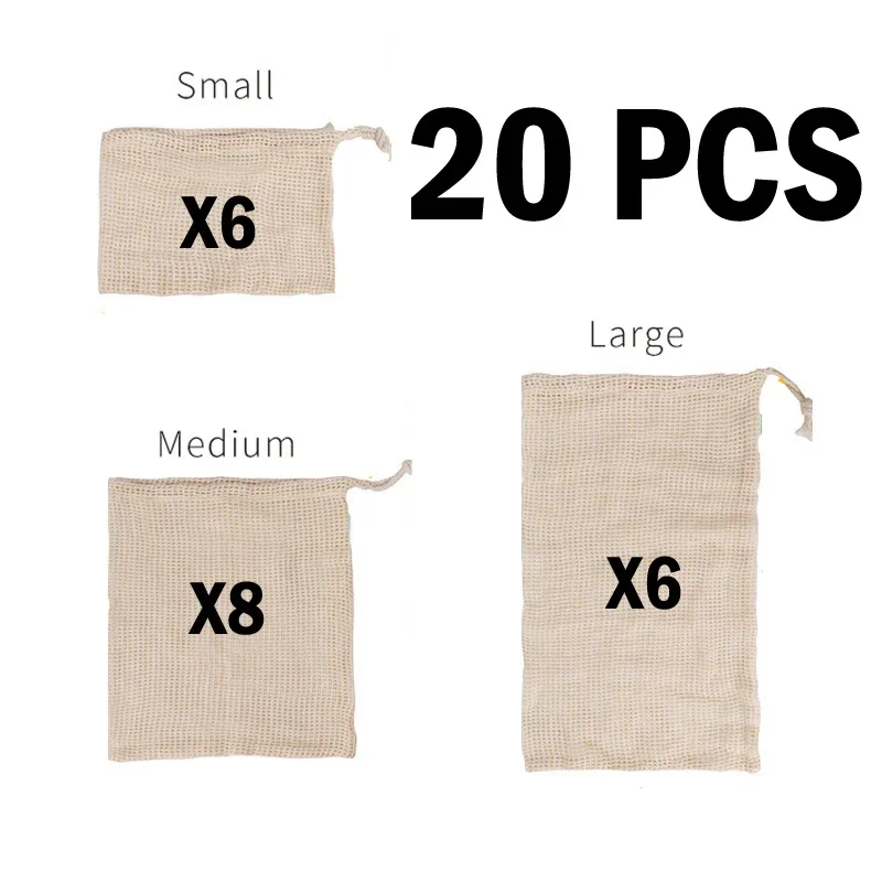 Sacs Conservation Coton Salbsever - Lot De 6 Filets à Fruits En Coton - 3 Tailles (35x28cm, 30x25cm, 25x20cm) - Réutilisables Et Lavables - Beige Sac Filet