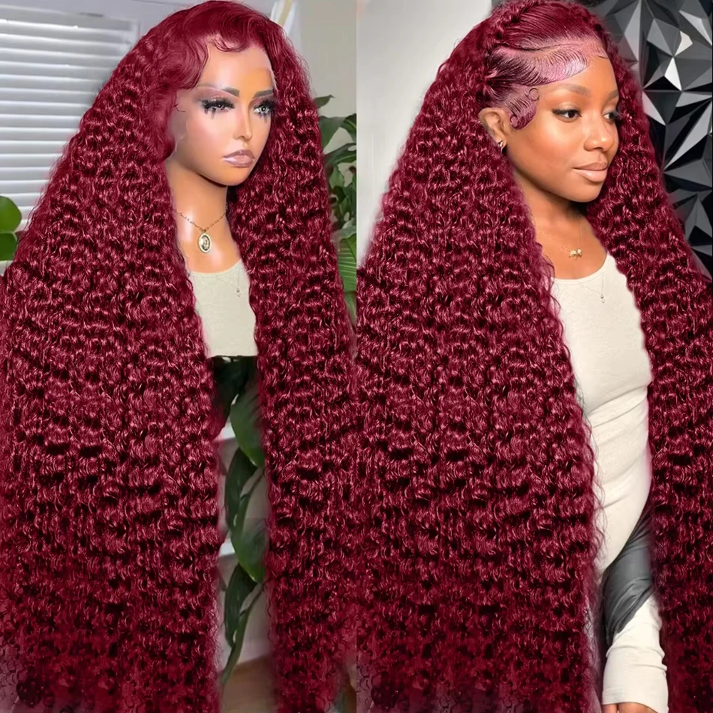 30 36 Inch 99J Burgundy 13X6 HD Lace Frontal Human Hair Wigs Red Curly 13X4 Colored Deep Wave Lace Front Human Hair Wig