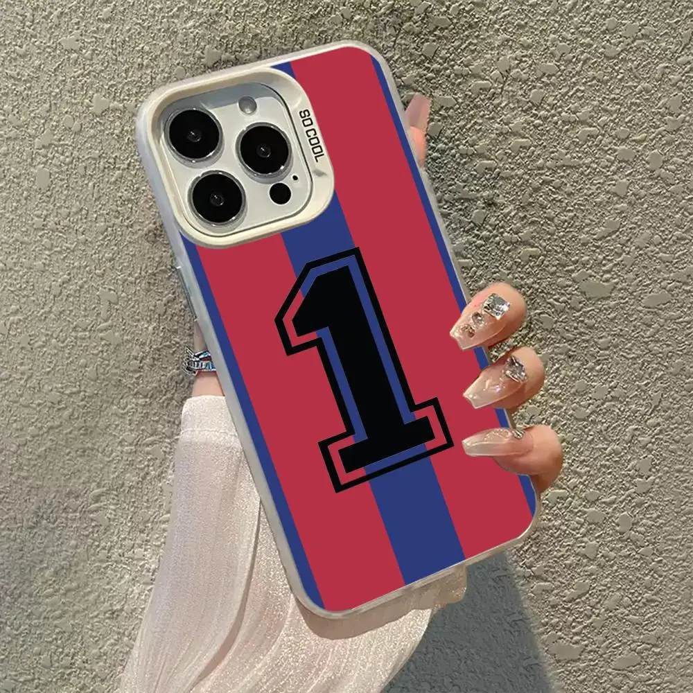 Funda para Teléfono con Diseño de Fútbol, Número F-FC B-Ba-rce-lonas, IMD Colorida Plateada para iPhone 17 16 15 14 13 12 Pro Max