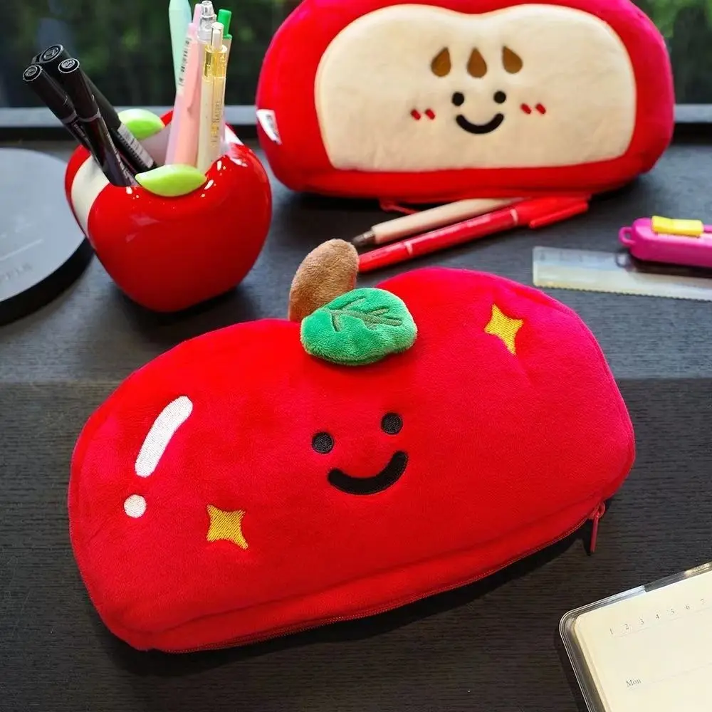 

Cute Pen Bag Double Sided Apple Stationery Bag Multi-function Portable Stationery Organizer