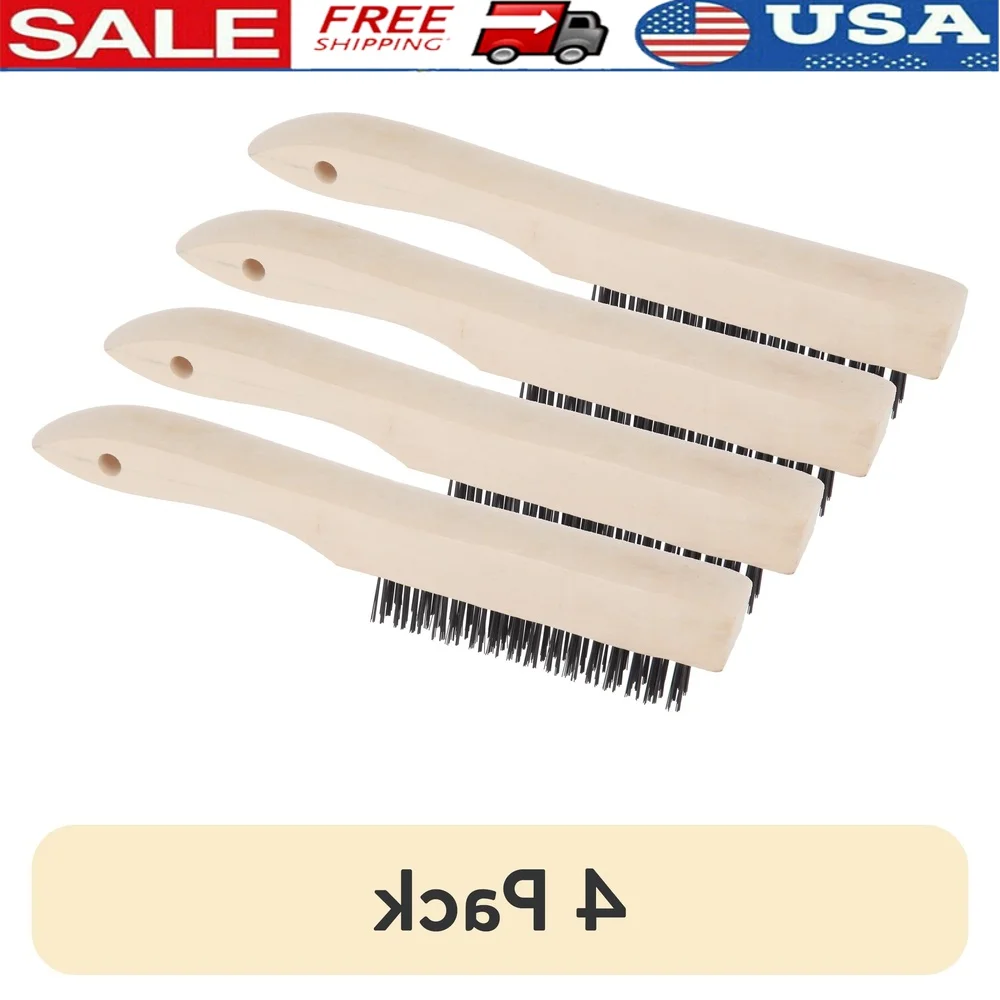 

Набор из 4 шт., 4x16 стальных проволочных щеток, эргономичная ручка, ржавчина, краска, инструмент для очистки поверхности, прочная щетина из твердой древесины