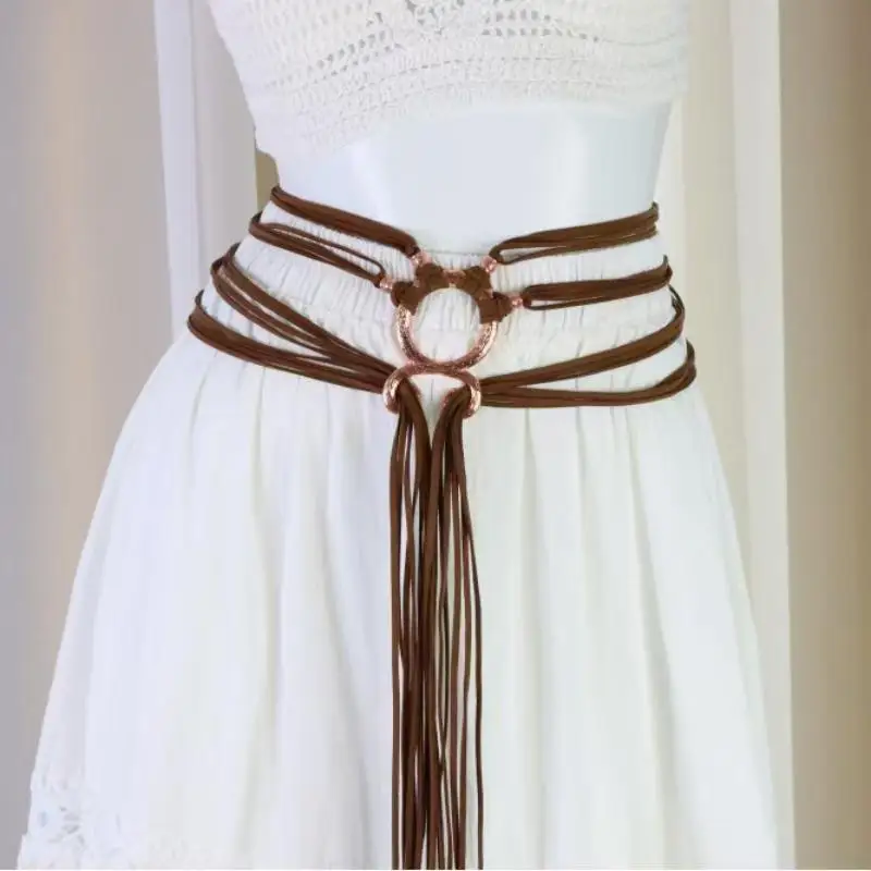 1 Piece of Oversized Rope Loop Knotted Belt with Golden Buckle and Beaded, Suitable for Women, Nordic Witch Waist Chain, Troll C