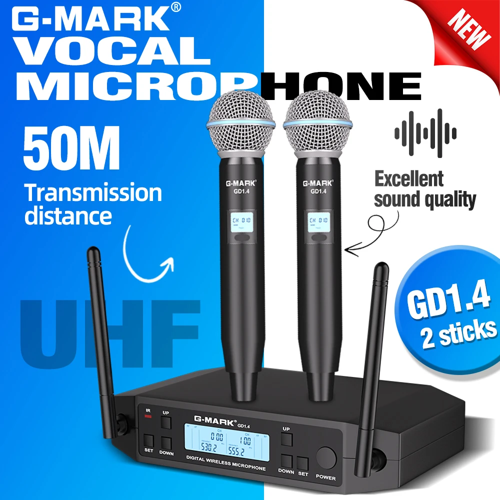 G-MARK GLXD4 Professionelles UHF-Funkmikrofon für Bühne, Live-Konzerte, Heimpartys, Hochzeiten, Kirchen und Bands