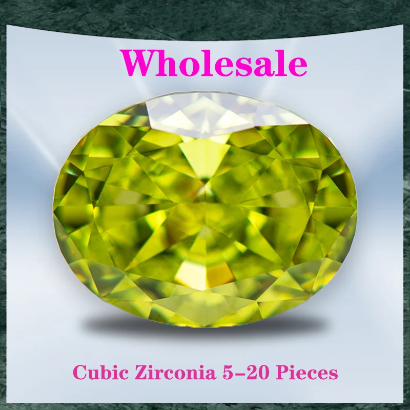 

Cubic Zirconia Wholesale No Certificate Crushed Ice Cut Oval Shape Apple Green Color Charms Beads for Jewelry Making Materials