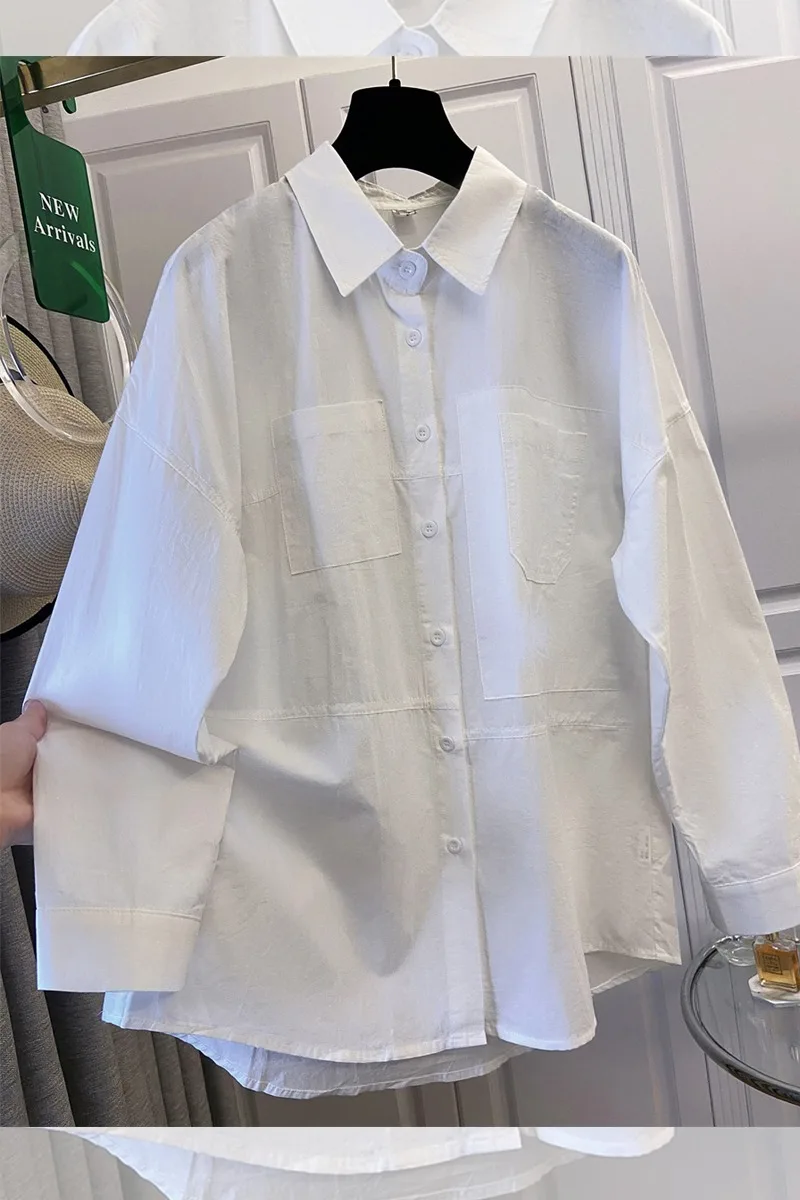เสื้อเชิ้ตแฟชั่นทรงโอเวอร์ไซส์สำหรับฤดูใบไม้ร่วง เสื้อผู้หญิงแขนยาวหลวมๆ ปกเสื้อพับได้ เสื้อผู้หญิงลำลอง เสื้อผู้หญิง เสื้อผ้าผู้หญิง เสื้อผ้าแฟชั่นผู้หญิง