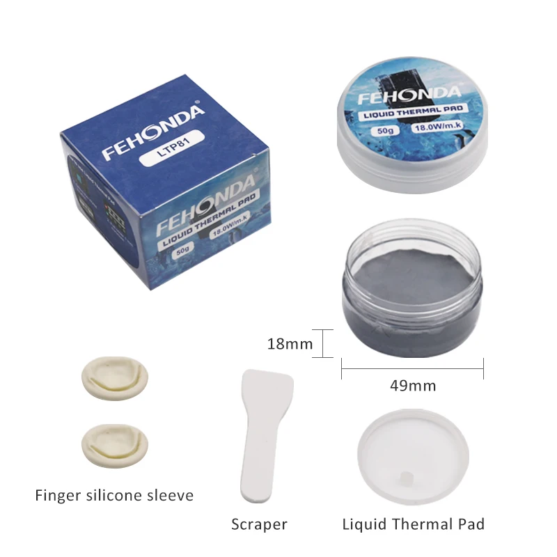 

Fehonda LTP81 Electronic Components Insulation Liquid Thermal Pad 18W/Mk Thermal Putty 12G 50G 100G High Temperature Cooling