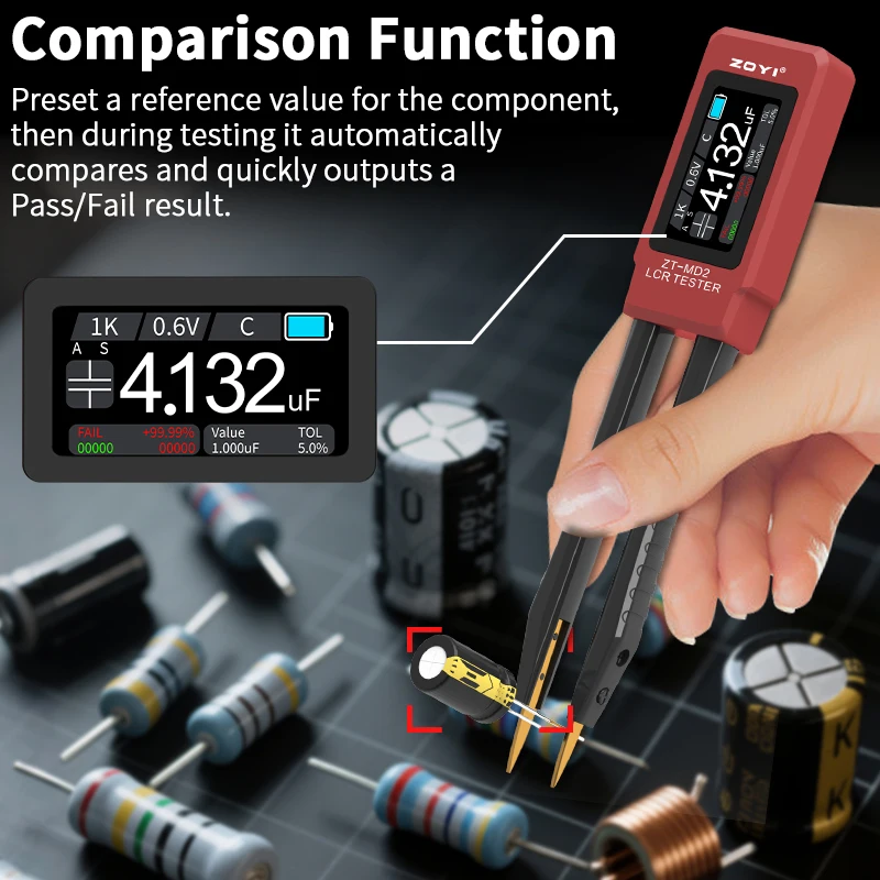

Mini Smart Tweezer LCR SMD ESR Tester Resistance Capacitance Inductance Continuity Diode Test Measurement Tools ZOYI ZTMD2
