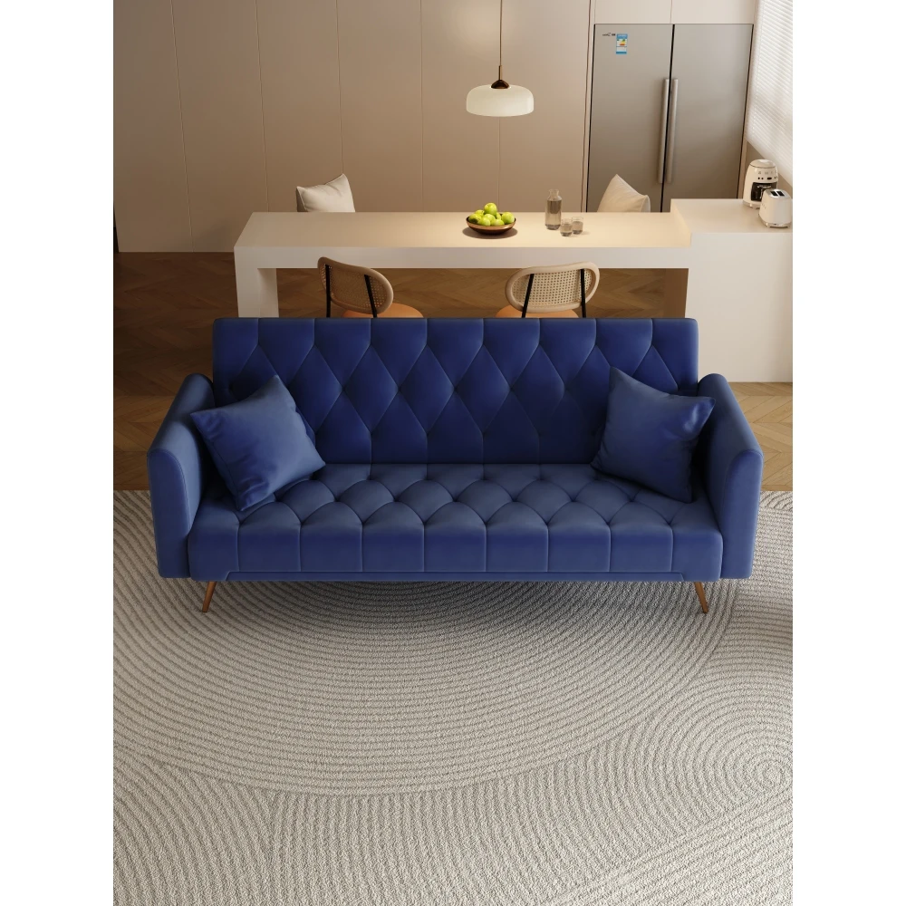 71-inch Convertible Love Seat Sofa, American Retro Blue Velvet Material, Suitable for Small Living Room, Bedroom, Office