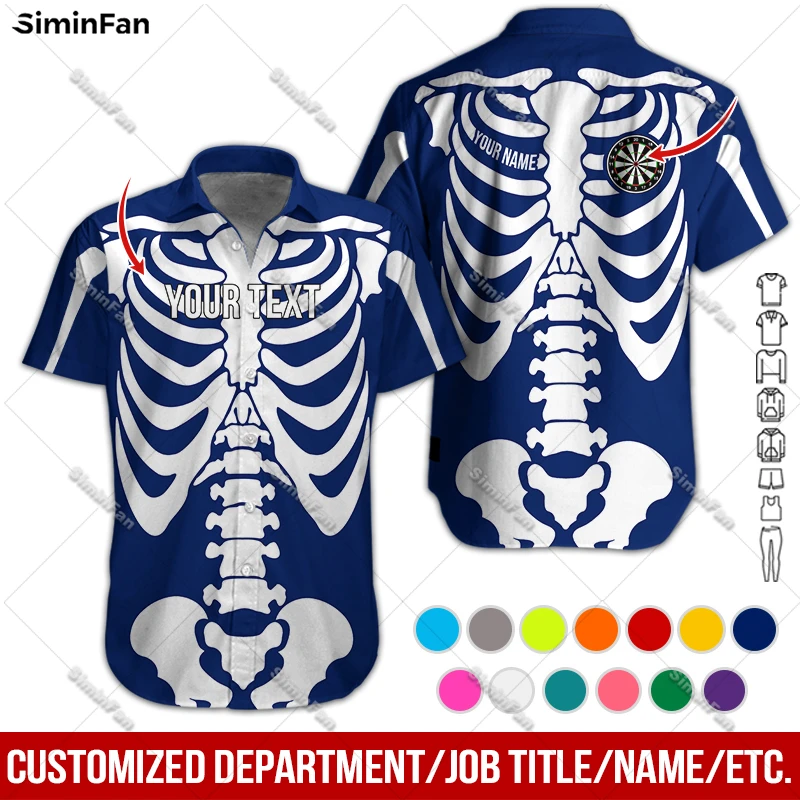 Custom Name Skeleton Darts Colorful Men Hawaiian Short Sleeve Shirts 3D Full Printed Male Lapel Tshirt Summer T-shirt Unisex Tee