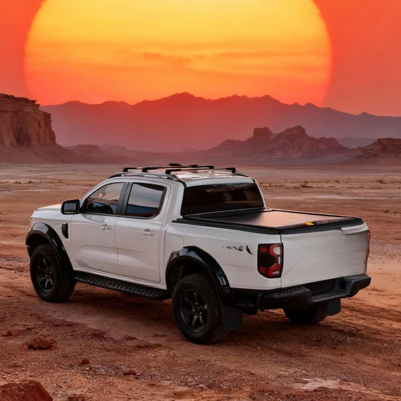 Hard Aluminum Telescopic Retractable Roller Shutter Truck Bed Tonneau Cover, Waterproof Lockable Roll Up Cargo Lid Custom Fit To