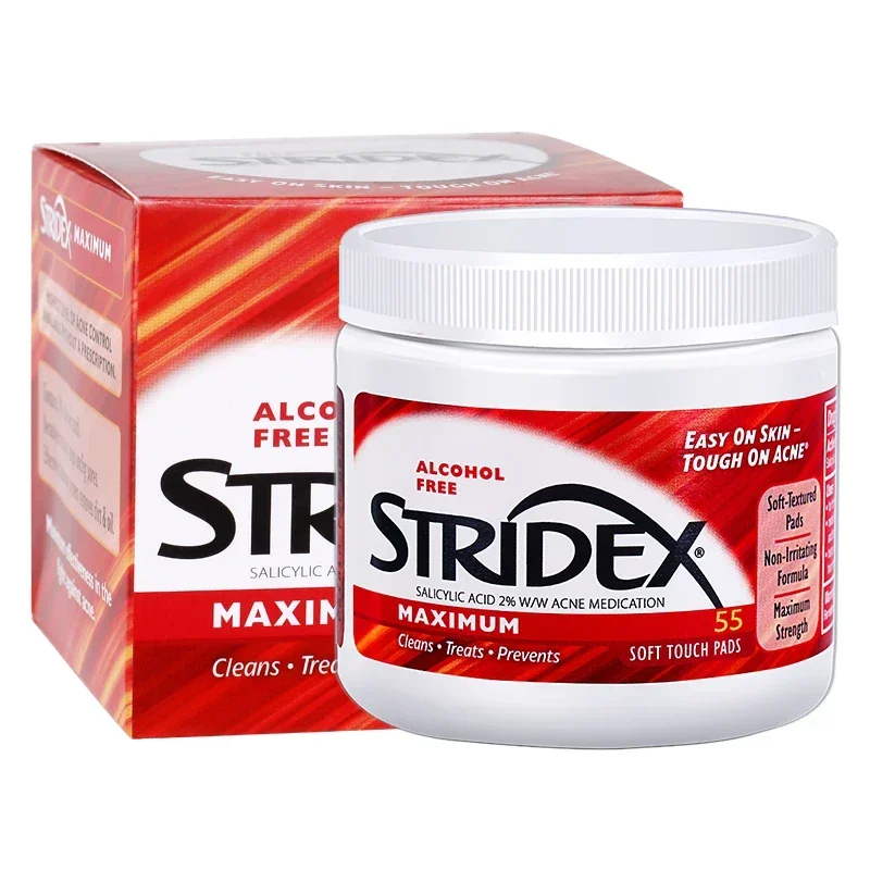 Stridex Cuscinetti per l'acne senza alcol di massima resistenza, 55 cuscinetti soft touch, combatte l'acne e i punti neri, puliscono i pori, passo singolo