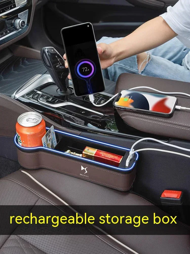 For DS DS3 DS4 DS5 DS5LS DS6 DS7 DS9 DS4S Car Sewn Seat Gap Crevice Slot Storage Box with Atmosphere lamp USB Charging