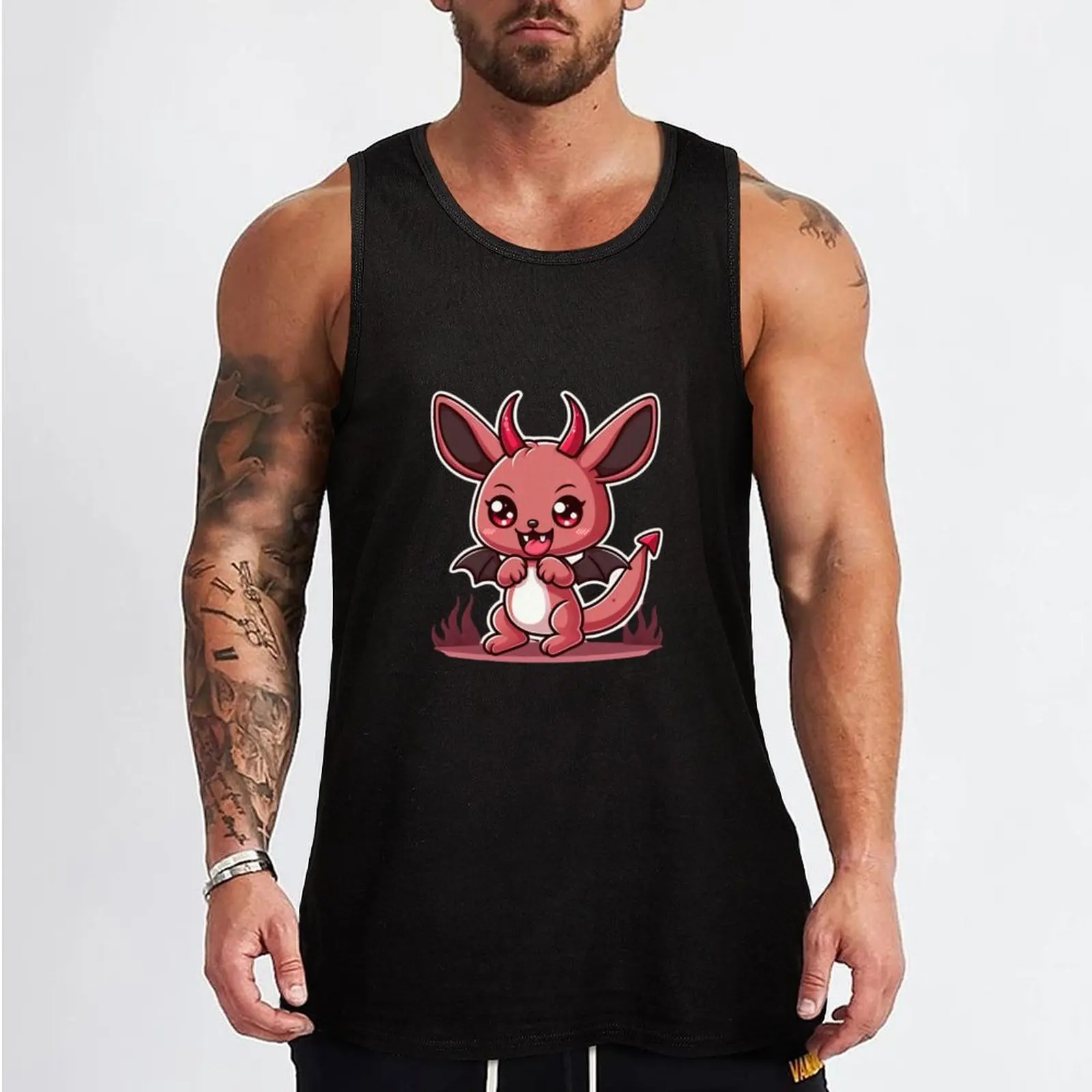 Cute devil kawaii chibi head dragon cartoon Tank Top gym gym shirts