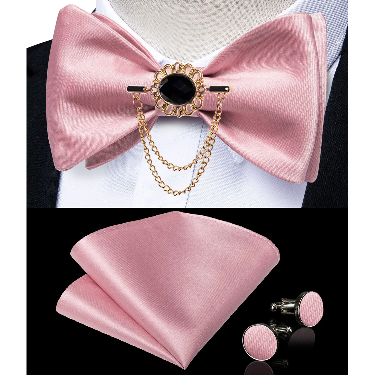 Exqusite männer Selbst-krawatte Bowties Hochzeit Krawatten Für Mann Zubehör Manschettenknöpfe Hanky Brosche Set Rot Schwarz Gelb blau Bowtie – Detail 21