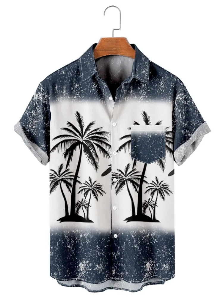 Hawaiian Men's Print Short  Sleeve Shirt Beach Coconut Tree Fashion Lapel Top 2023 New For Men Floral Clothes