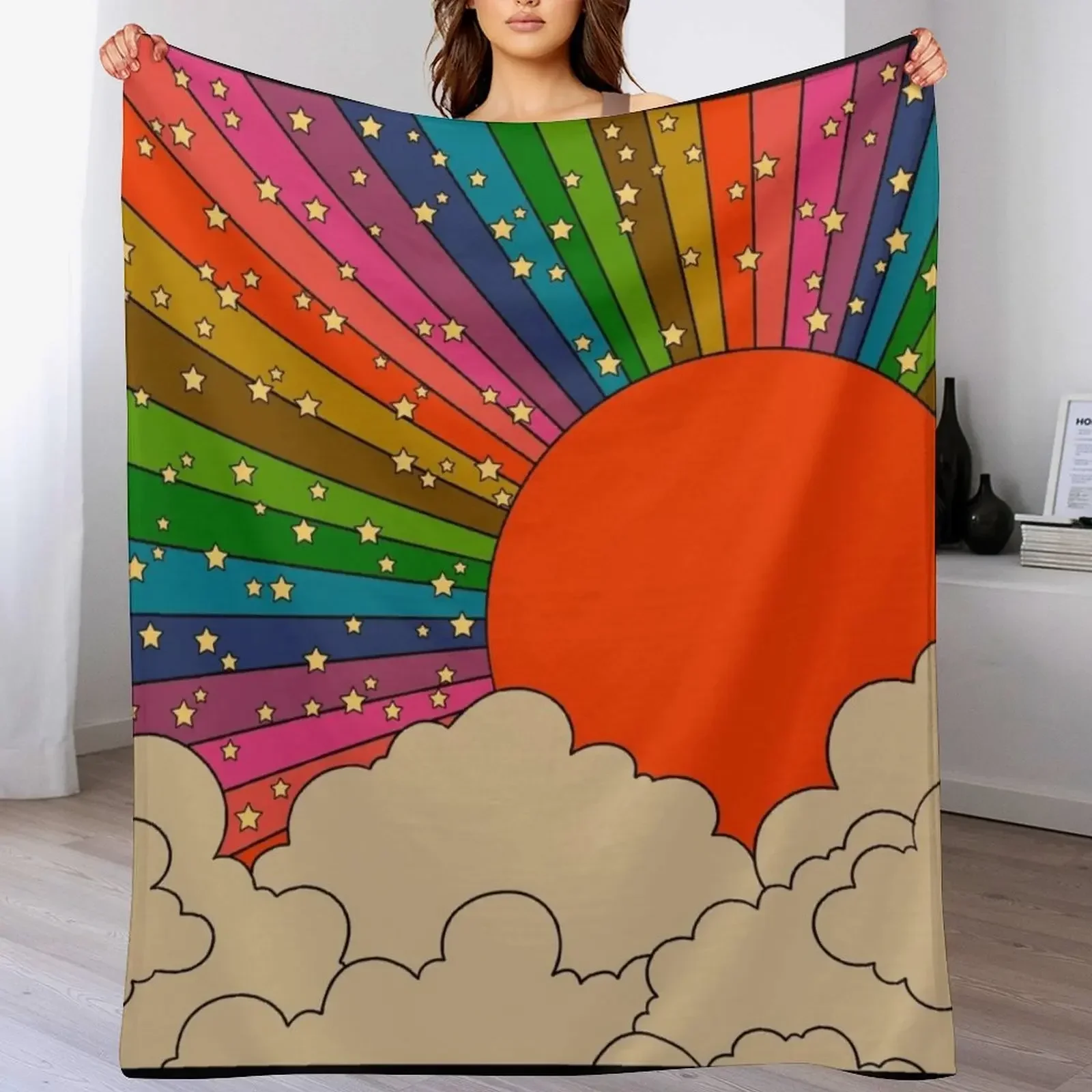 Rainbow 70s sun Throw Blanket Warm Comfortable Blanket Gift for Parents Friends