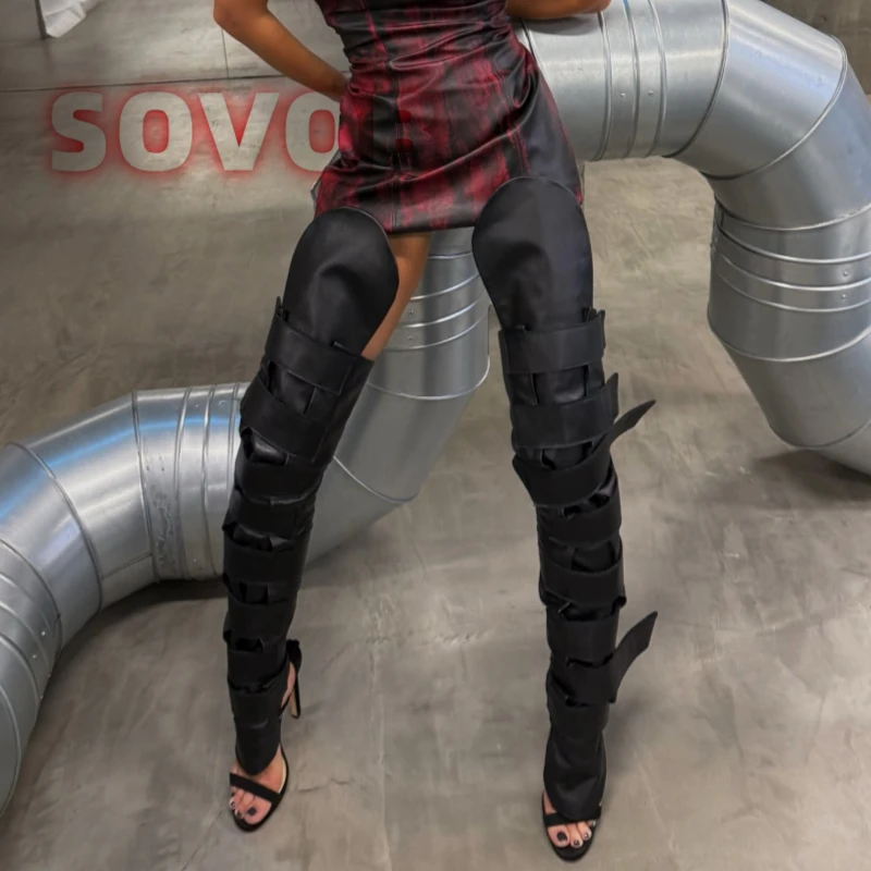 خطاف أسود وحلقة الفخذ عالية التمهيد الانزلاق على النساء رقيقة أحذية عالية الكعب موضة الحفلات فوق الركبة التمهيد 2025 Zapatos Para Mujere