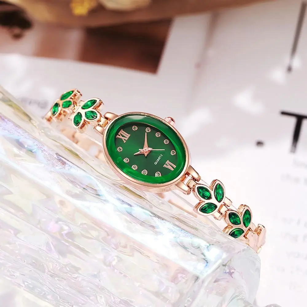 3-Leaf Clover Water-Resistant Quartz Ladies Watch Rhinestone Bracelet-Style Wristwatch Alloy Luxury Analog Watch Daily