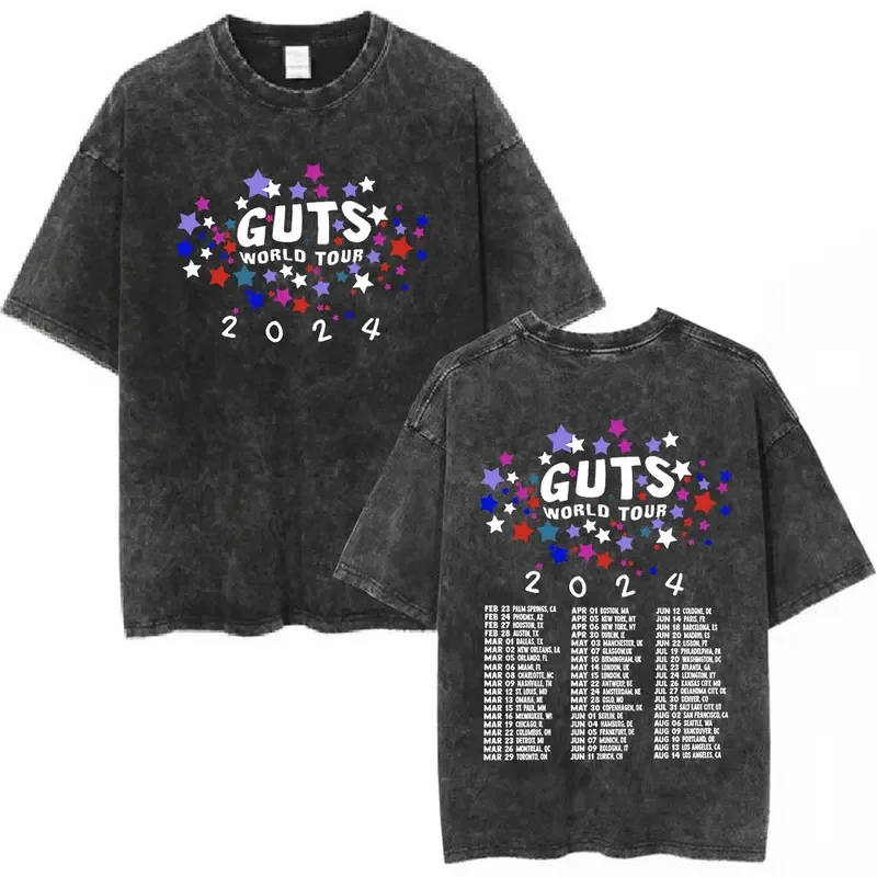 Guts 2024 World Tour Sour Vampire Vintage Washed T Shirts Men Women Clothes Fashion T-shirts Cotton Loose T-shirt Fans Gift Tops