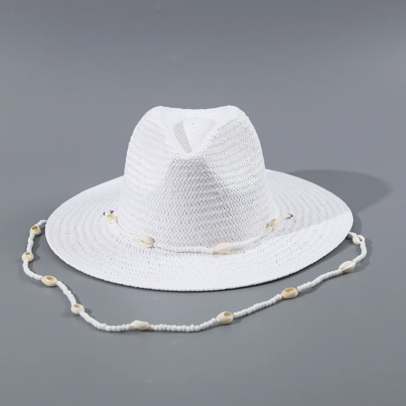 Shell Chain Decor Straw Sun Hat for Women, Summer Beach Sun Protection Cap
