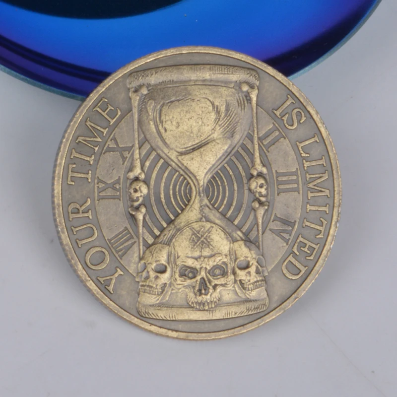 عملة جمجمة معدنية عتيقة ، تذكّر تحمل عملات معدنية ملهمة ، وقتك محدود ، TEMPUS foodit ، تذكار موري