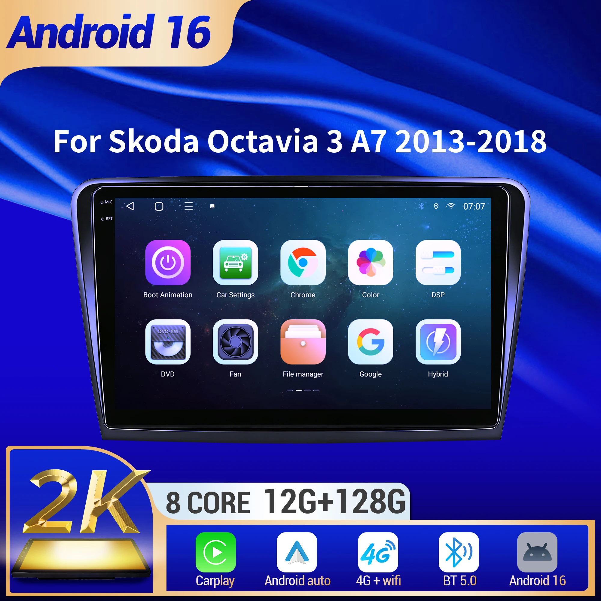 

10-дюймовый автомобильный радиоприемник для SKODA Octavia 3 A7 2013-2018 Android 16, беспроводной BT Carplay, мультимедийная навигация, сенсорный экран 2K QLED