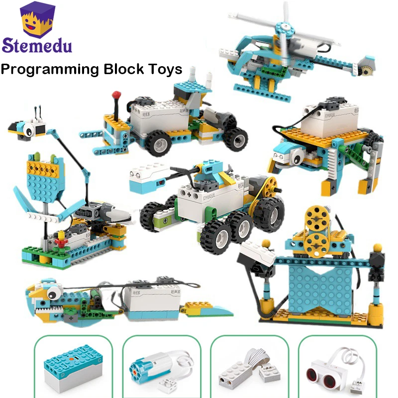 Programming blocks set assembled robot STEAM teaching aids electro-mechanical gear wedo teaching materials