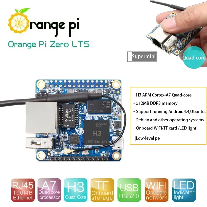 Orange Pi Zero LTS 512MB H3 Quad-Core Single Board Computer WiFi LED Support Android Ubuntu Debian Systems