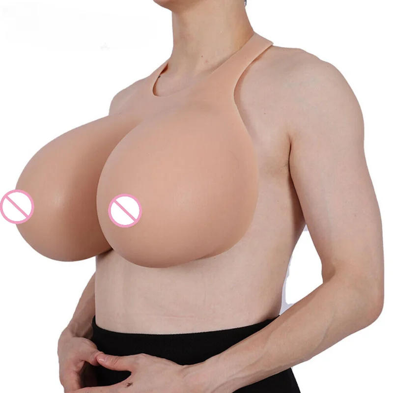 H Cup Halter Backless Strap on Silicone Breast Forms Fake Boobs Crossdressers Costume for Large-scale Events