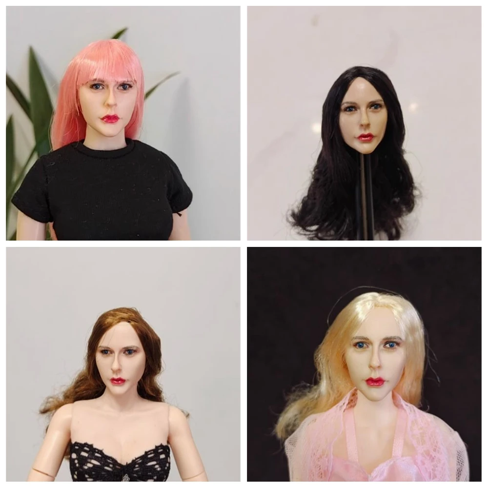 

1:6 Scale Beauty Female Head Sculpt Brown Pink Black hair Carving Toys For TBL PH Figure fit 12''TBl Action Figure