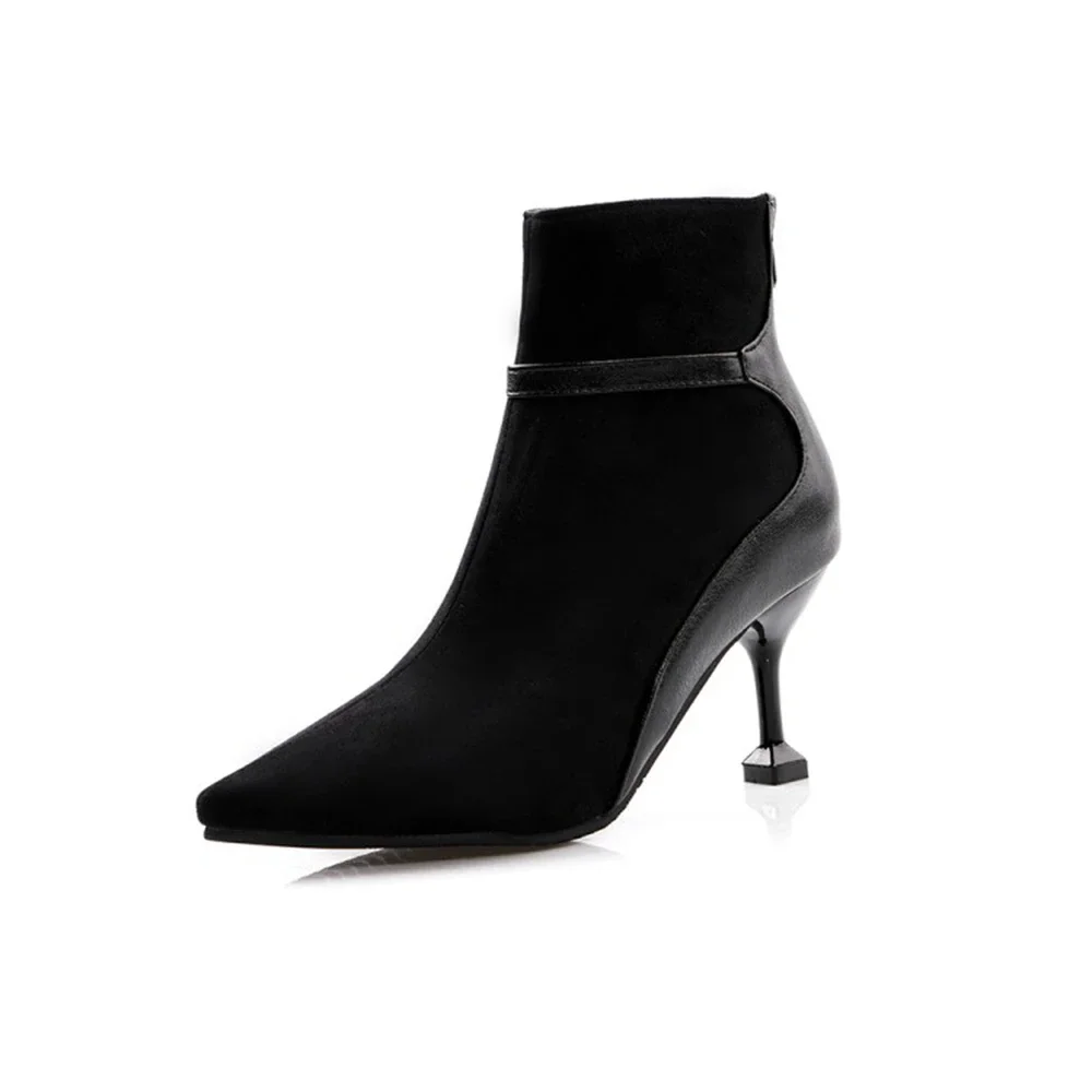 Autumn Winter Dress Office Women Ankle Boots Back Zipper High Heels Party Lady British Pointed Toe Punk Short Boots Big Size 683