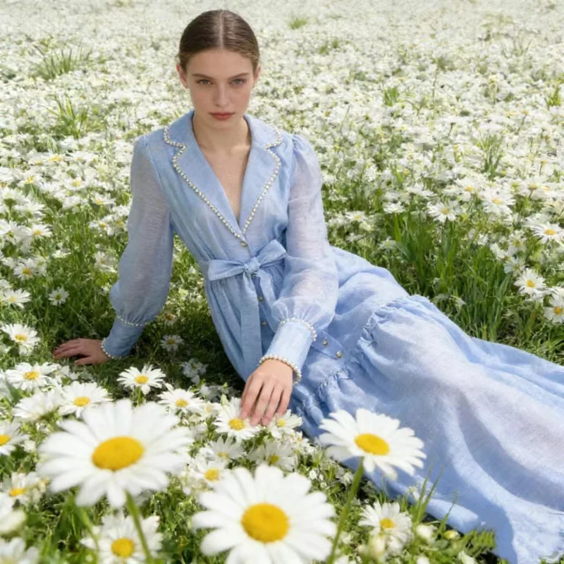 Street Sle Long Dr mit großem Saum, Gürtel an der Taille, Laterne Sve Damen Dr Australian, einzigartiges Frühlings-Sommer-Untermodell