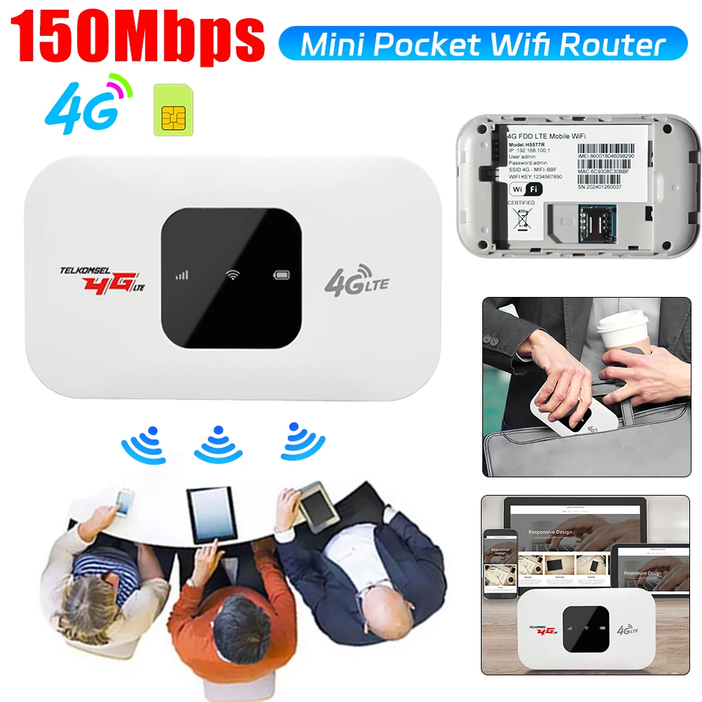 4G Lte Wireless WiFi Router 150Mbps Mini Pocket Wifi Router Wireless Modem with SIM Card Slot Outdoor Mobile Hotspot WiFi Device