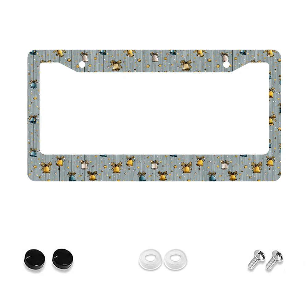 

1pc Blue and Gold Bell Pattern 2-Hole License Plate Frame, Aluminum Material, 6x12 Inches with Screw Kit, Retro Novelty Car Dec