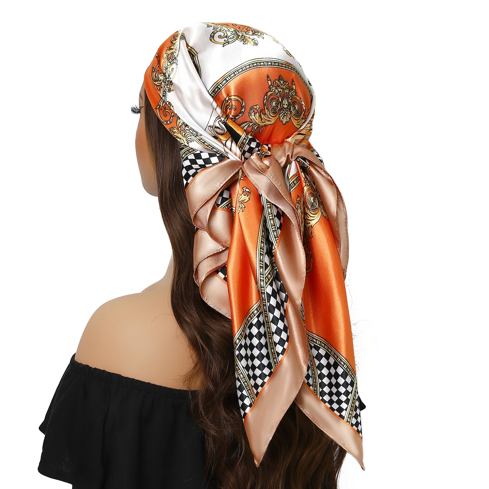 Luxury Brand 90X90CM Square Summer Silk Scarf Fashion Foulard Satin Shawl Hair Head Women Bandanna foulard pareo muffler