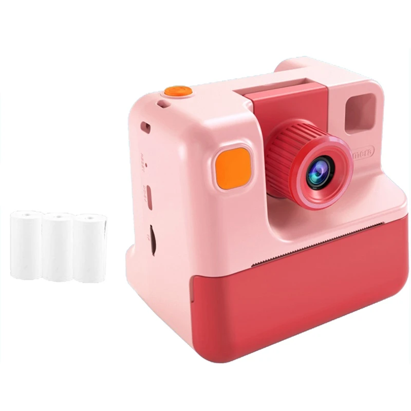 

Kids Instant Camera Print Camera 1080P HD Digital Camera Photo Paper Child Toy Camera For Birthday Christmas Gift Durable -Pink