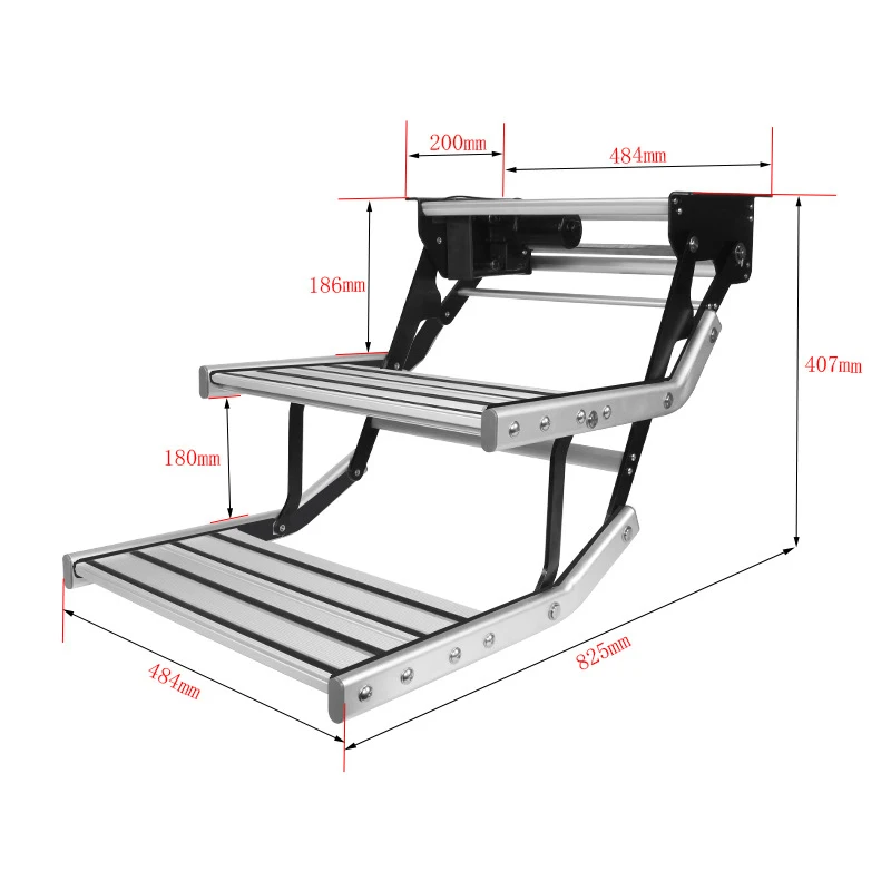 

12 В двухслойная электрическая ступенька для автофургона, телескопическая складная лестница со светодиодной алюминиевой сверхмощной 200 кг для каравана, кемпера, дома на колесах
