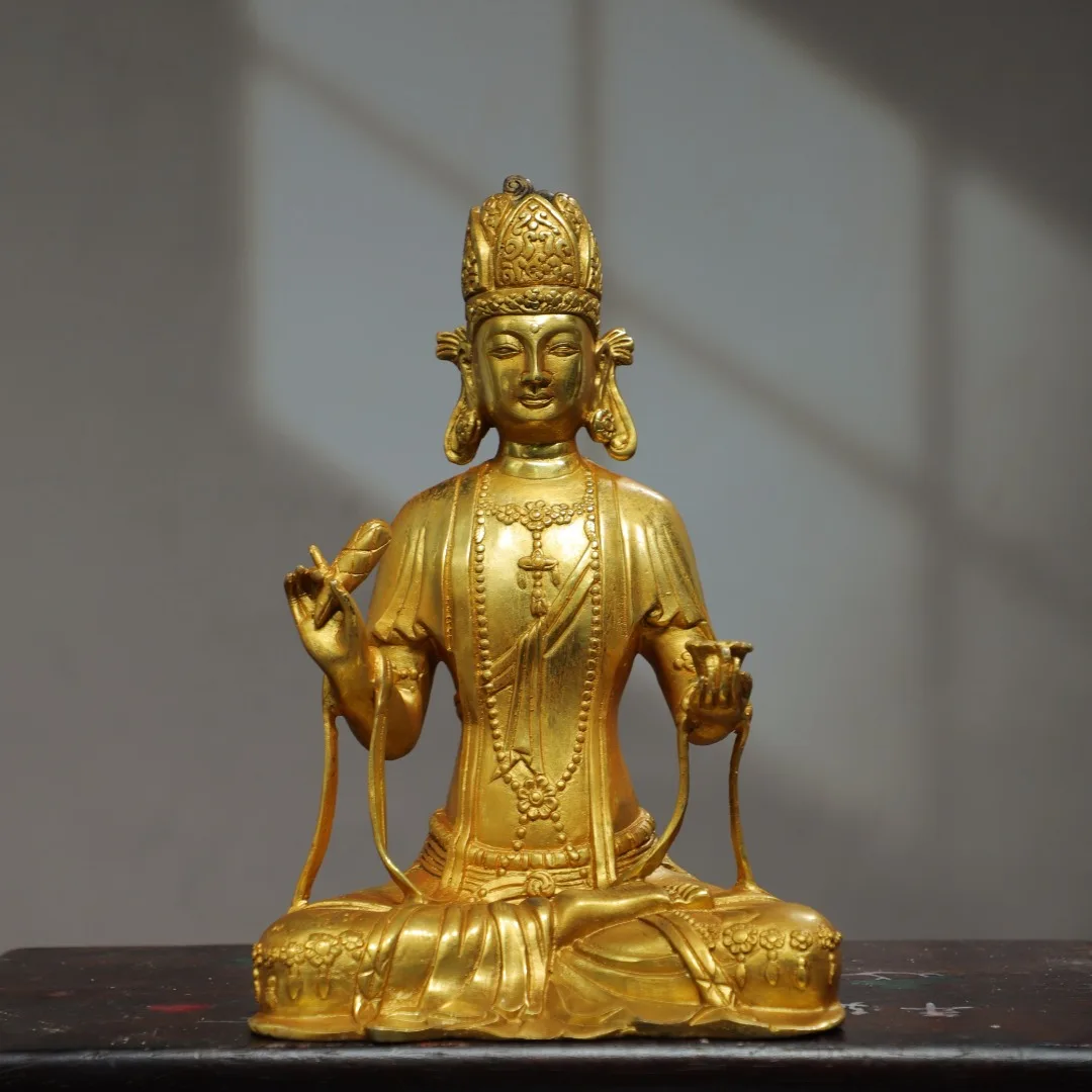 

9"Tibetan Temple Collection Old Bronze Gilded Cinnabar Northern Wei Buddha Guanyin Bodhisattva Buddha Worship Hall Town House