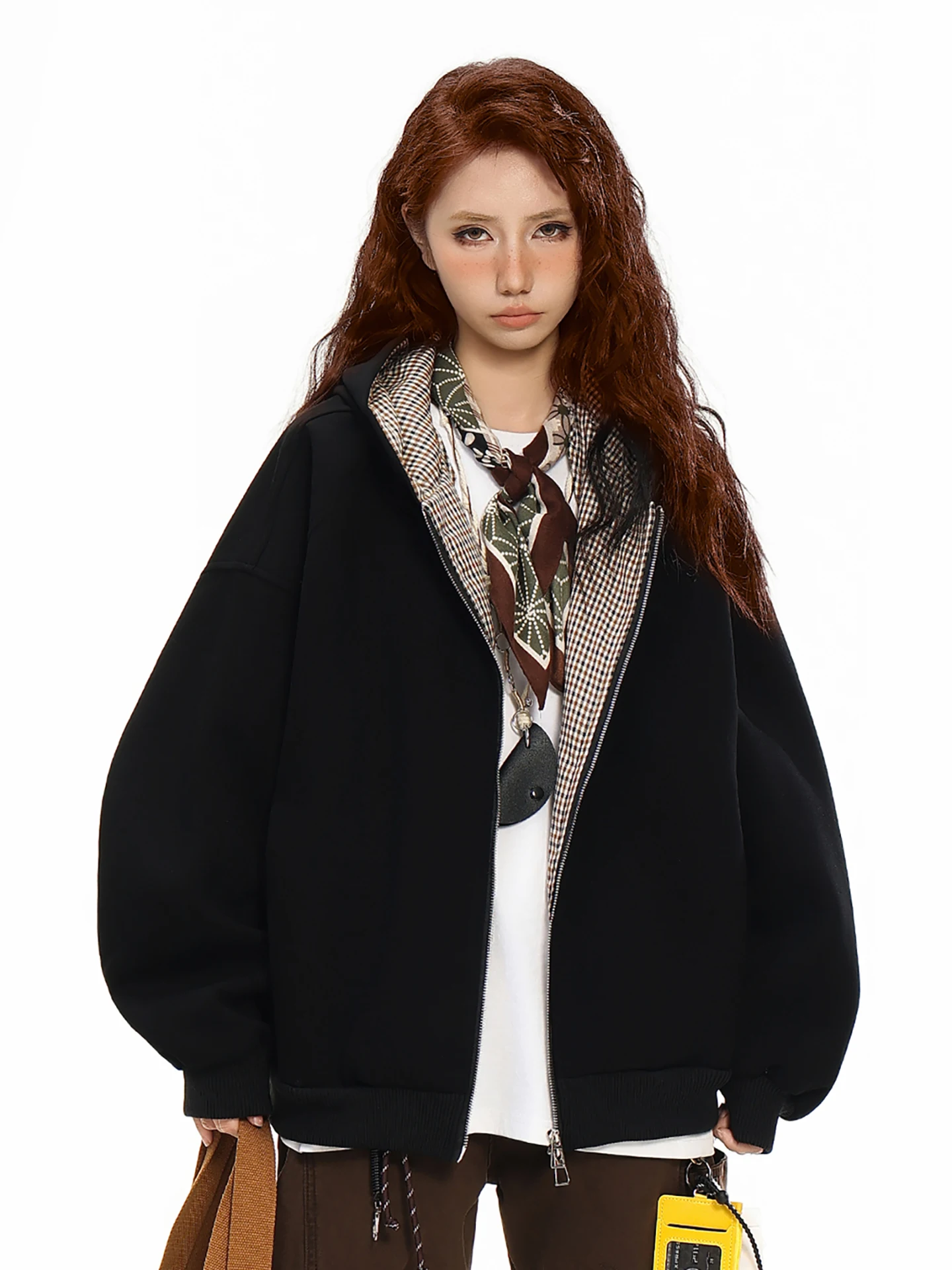 

Мужская повседневная толстовка в американском ретро-стиле с цветными блоками и клетчатым узором, весенняя, свободного кроя, для пар, на молнии, из хлопка и полиэстера