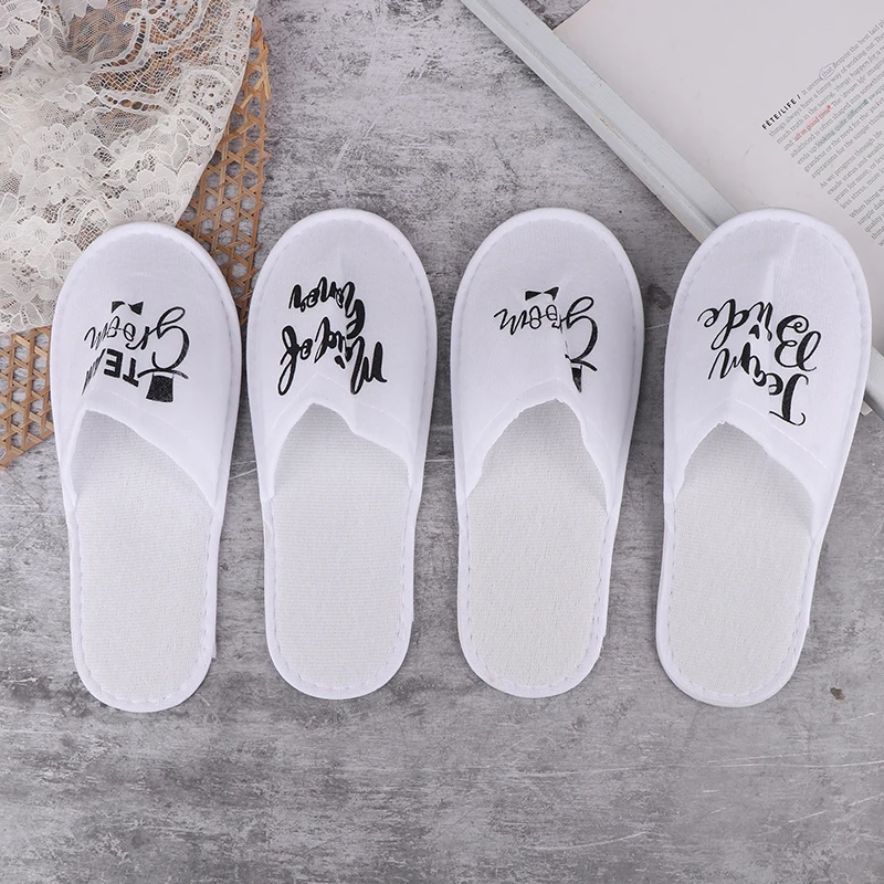 A Pair Bridal Slippers Bachelorette Wedding Pajama Party Supplies Bridesmaid Disposable English Letter Slippers Gifts