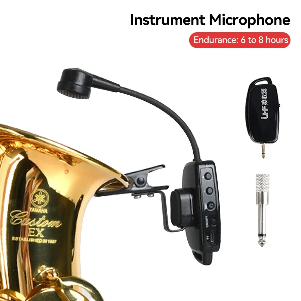 

UHF Wireless Saxophone Microphone System Clip On over Instrument Receiver Transmitter Trumpet Trombone French Horn