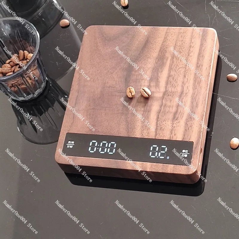 

Walnut Italian coffee electronic scale Solid wood hand brewing coffee scale Chronograph kitchen scale Five operation modes 5Kg